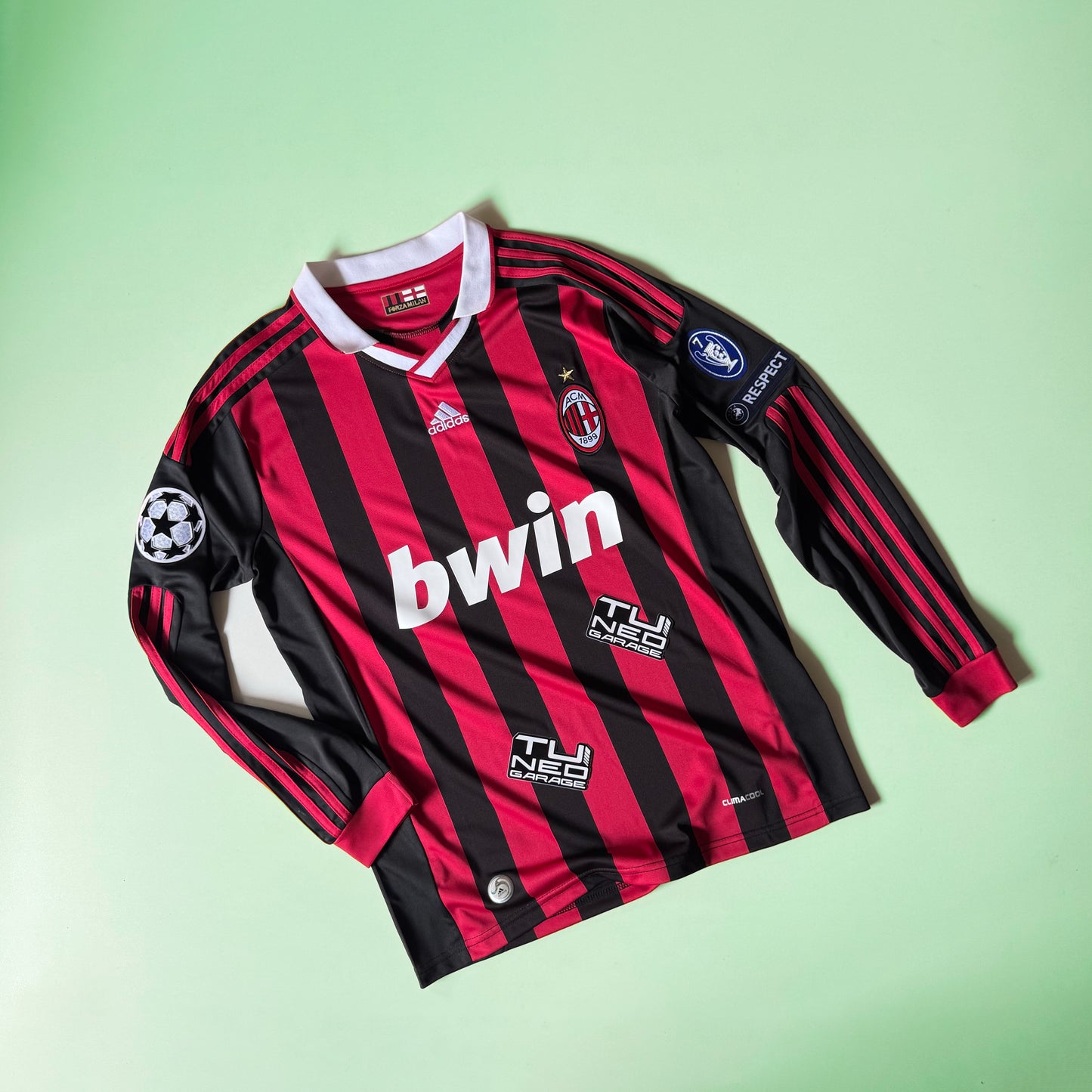 AC MILAN HOME 2009/10 JERSEY RETRO LONG SLEEVE + PATCHES