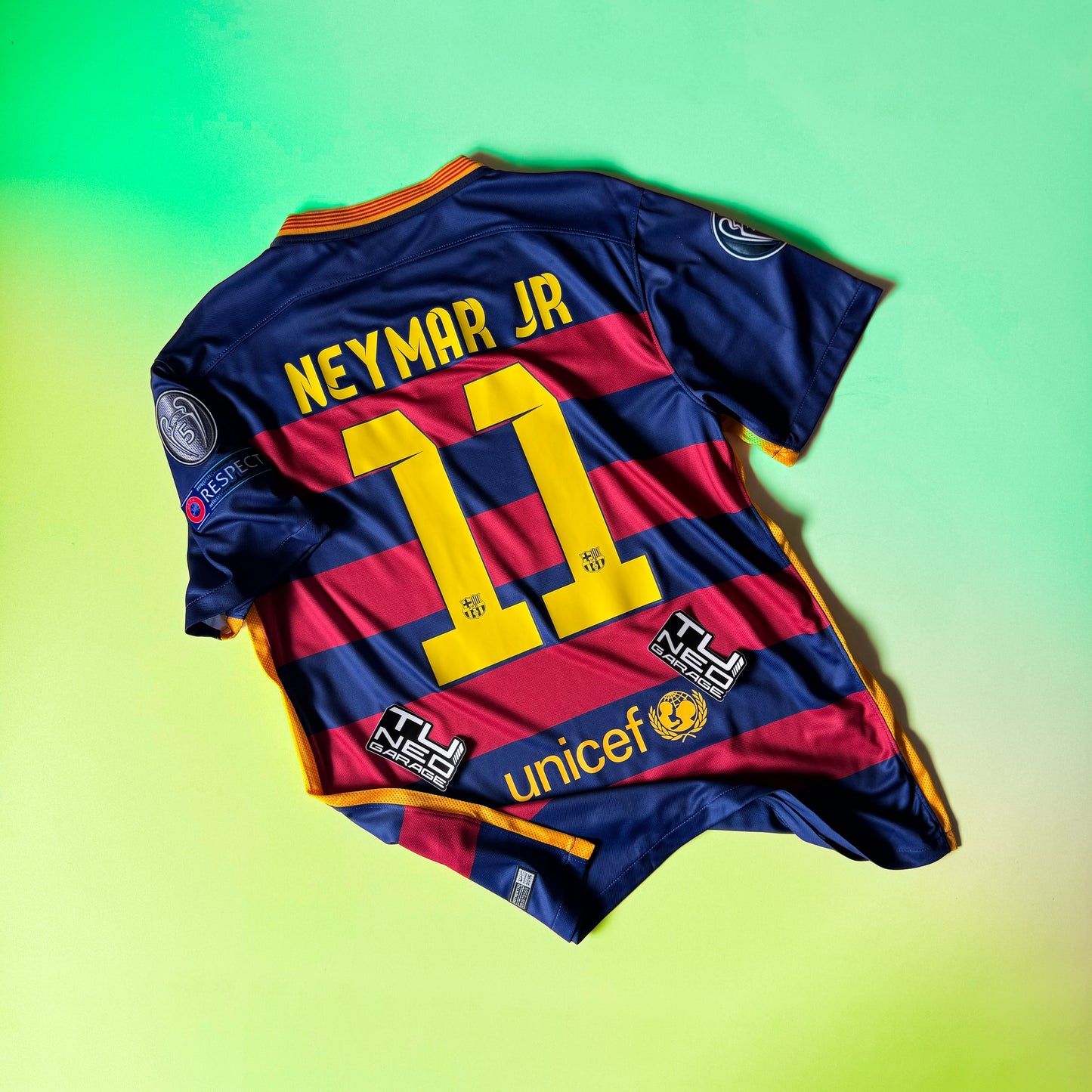 FC BARCELONA HOME KIT 2015/16 RETRO + PATCHES NEYMAR JR #11