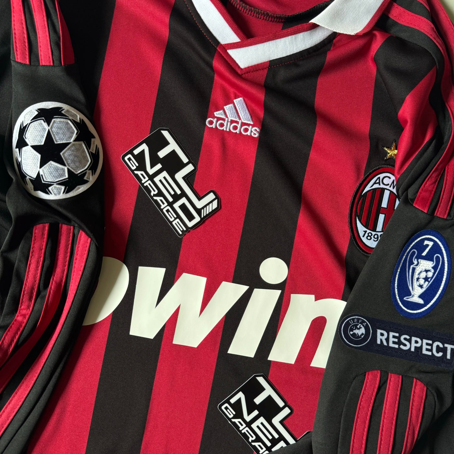 AC MILAN HOME 2009/10 JERSEY RETRO LONG SLEEVE + PATCHES