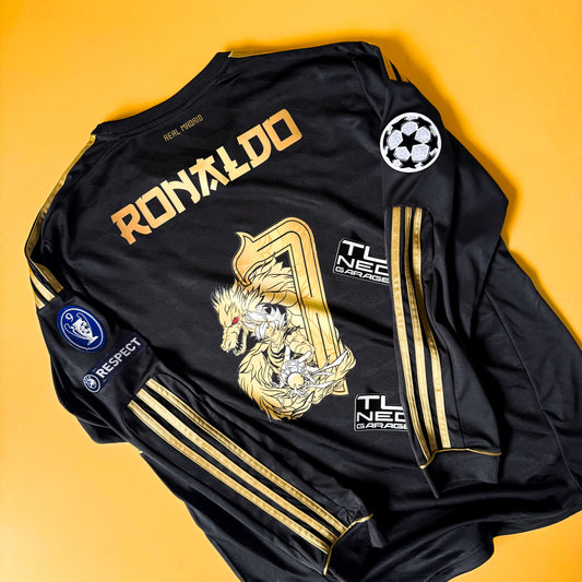 REAL MADRID AWAY 2011/12 BLACK LONG SLEEVE RETRO CUSTOM GOKU DRAGON