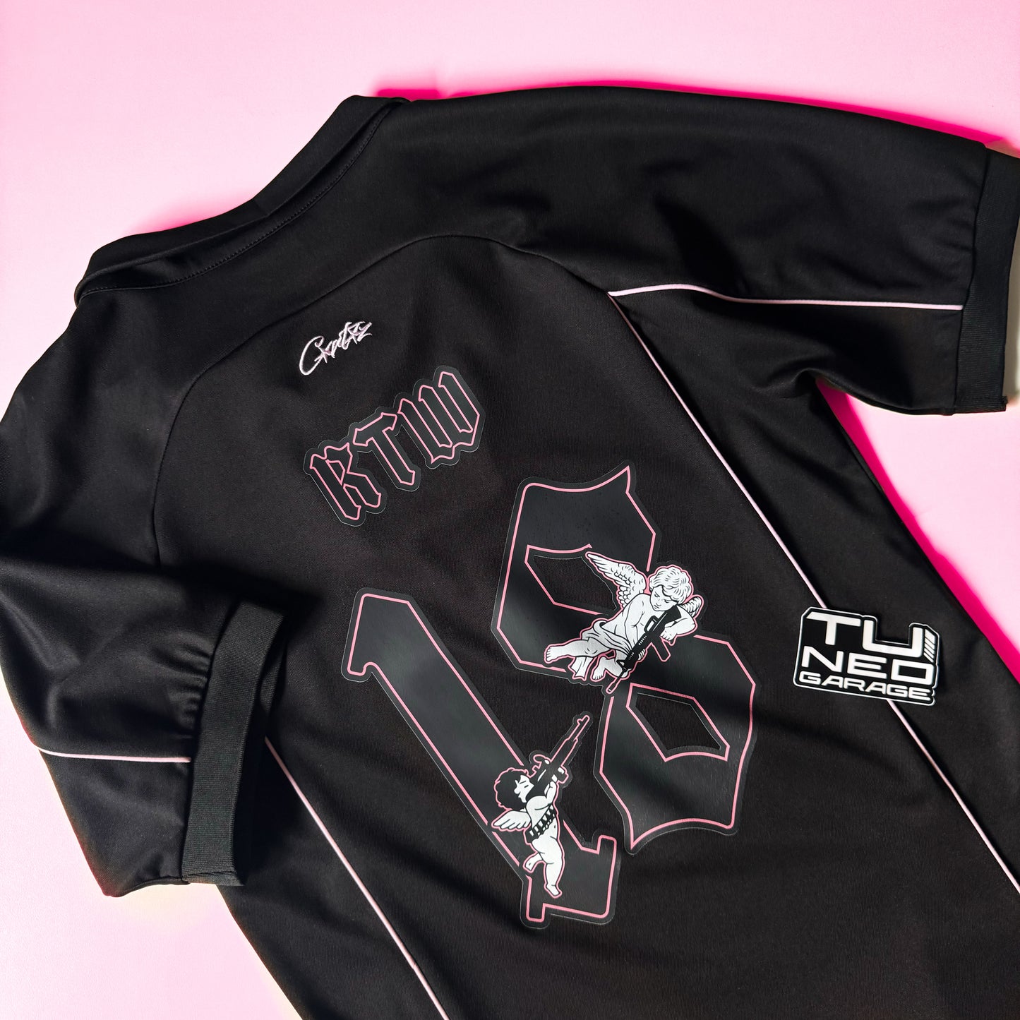 CORTEIZ TALISMO FOOTBALL JERSEY BLACK/PINK CUSTOM ANGELS TUNEDGARAGEWORLD