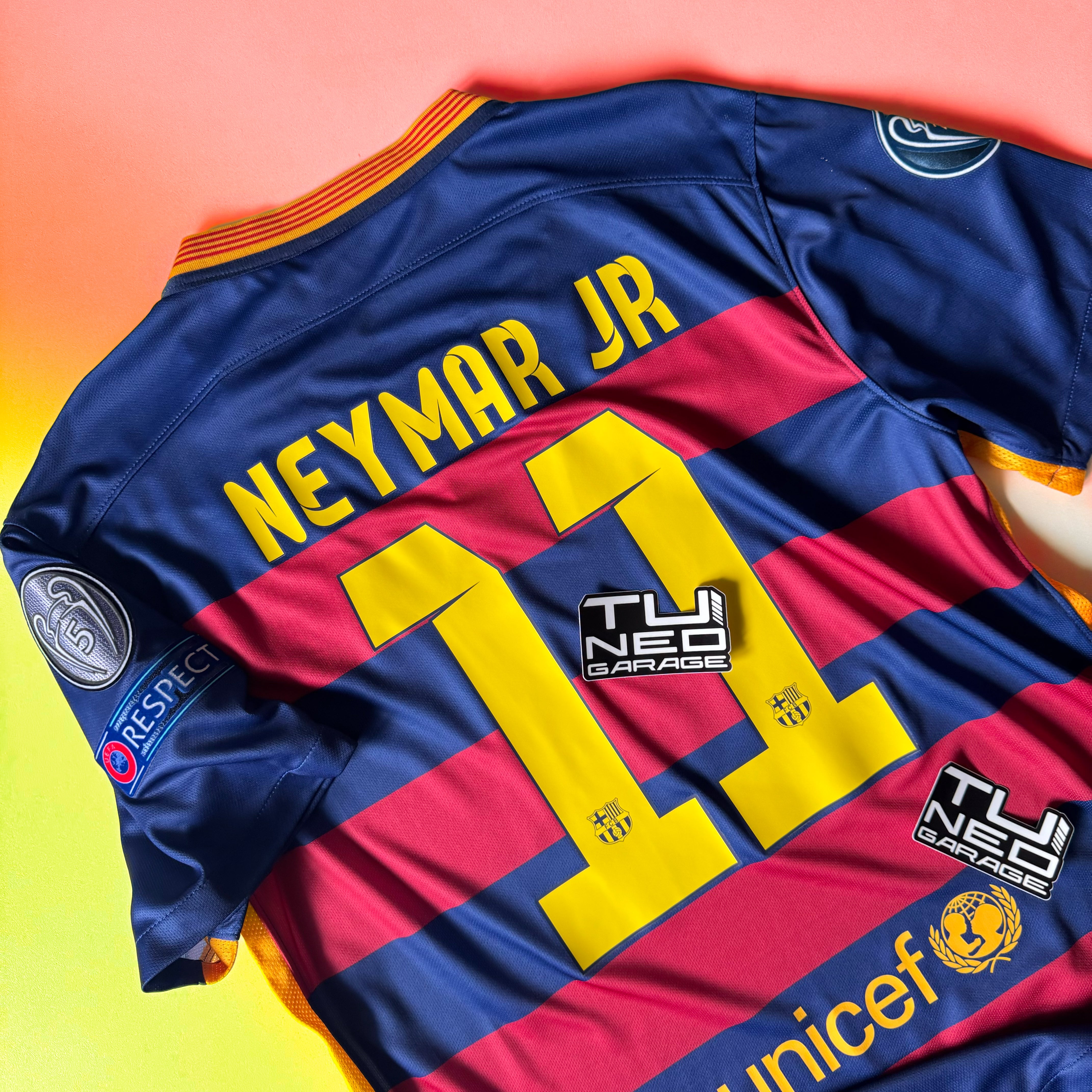 FC BARCELONA HOME KIT 2015/16 RETRO + PATCHES NEYMAR JR #11