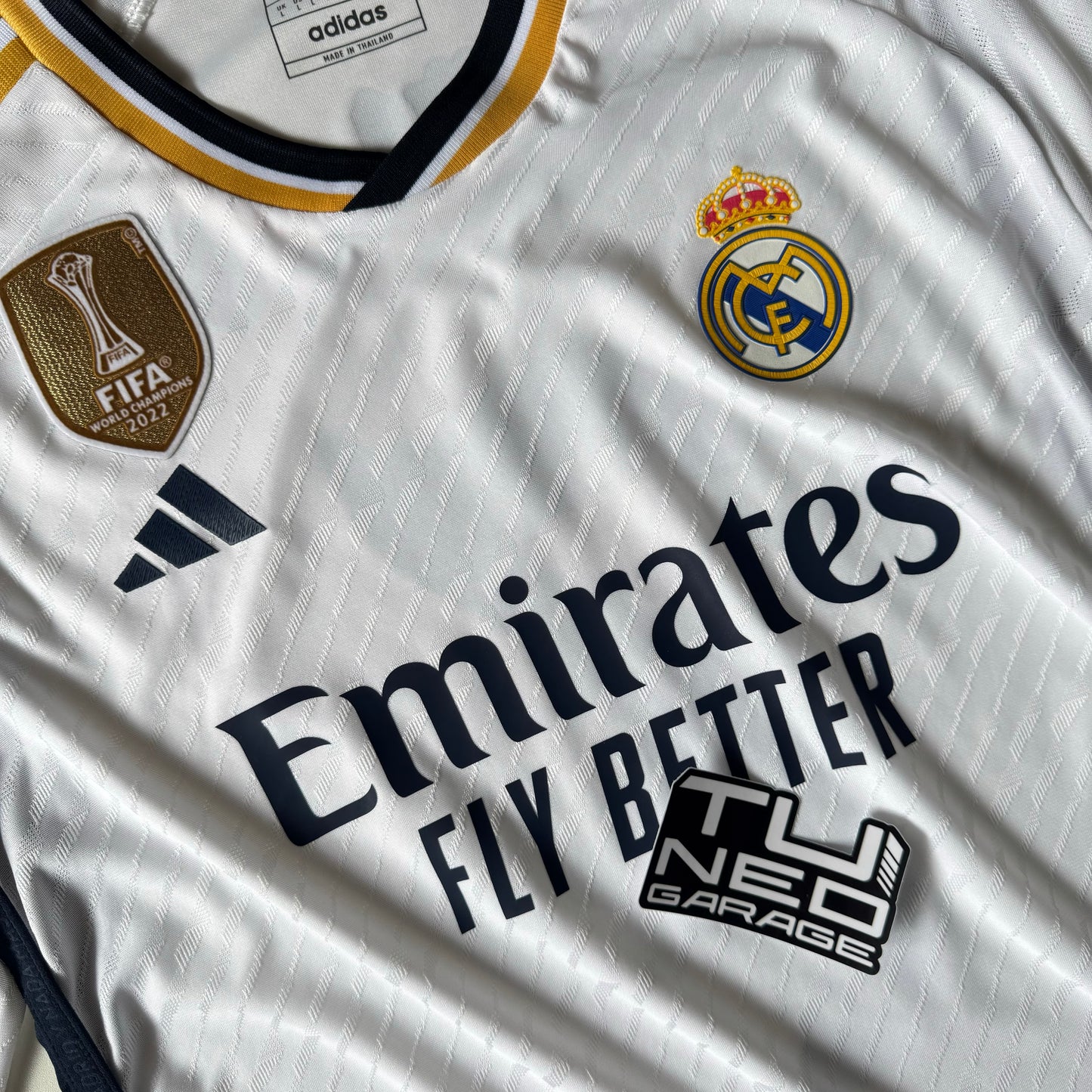 REAL MADRID HOME JERSEY 2023/24 LONG SLEEVE AUTENTHIC + PATCHES CUSTOM ANGEL