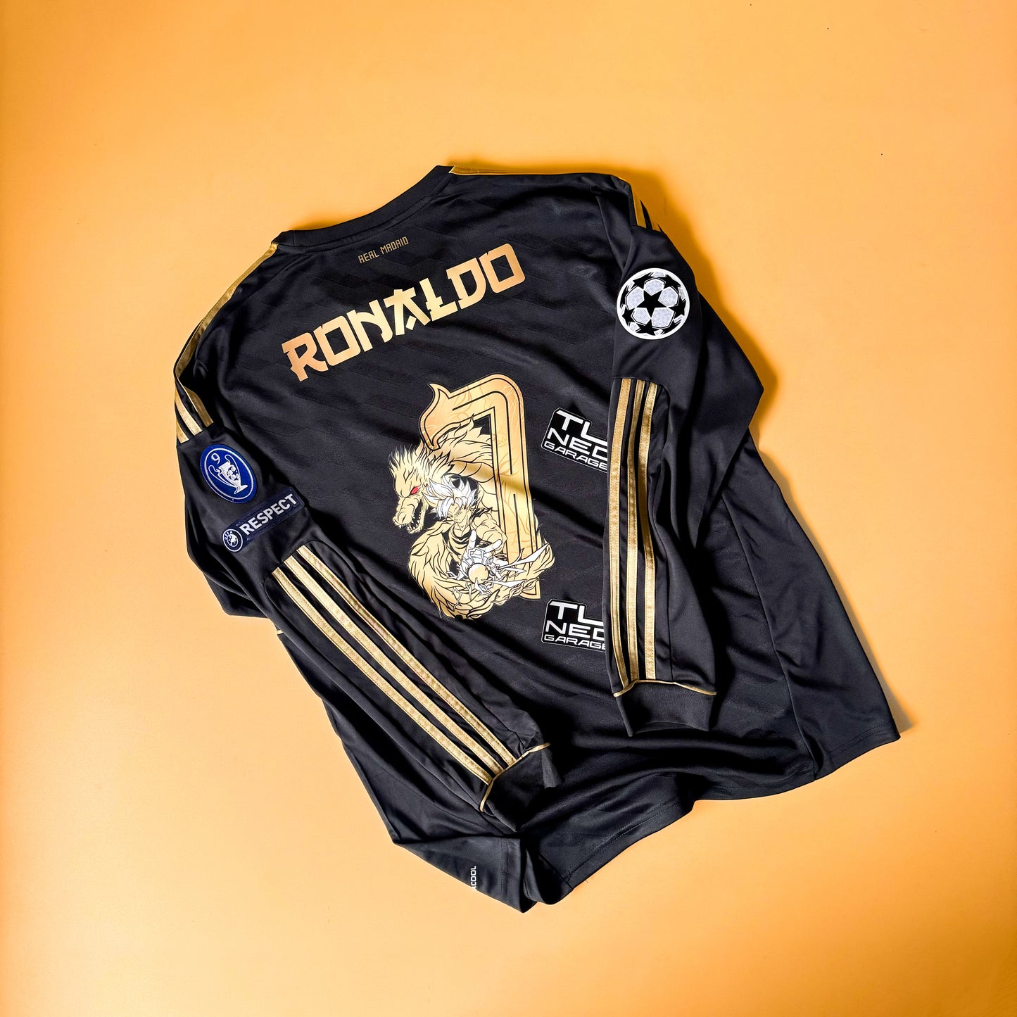 REAL MADRID AWAY 2011/12 BLACK LONG SLEEVE RETRO CUSTOM GOKU DRAGON