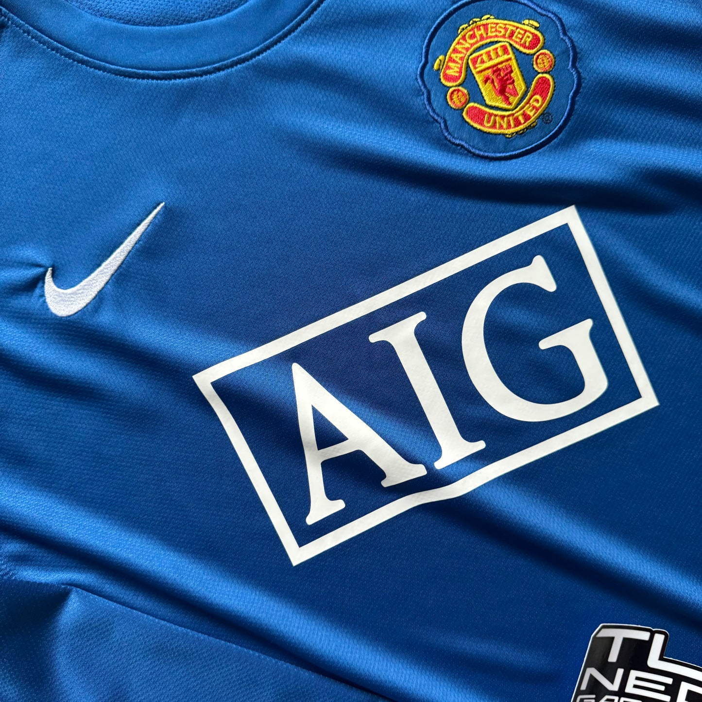 MANCHESTER UNITED AWAY JERSEY 2007/08 BLUE LONG SLEEVE RETRO