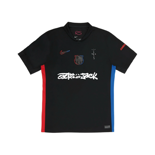 BARCELONA AWAY JERSEY BLACK 2024/25 SPECIAL EDITION CACTUS JACK WHITE BONES